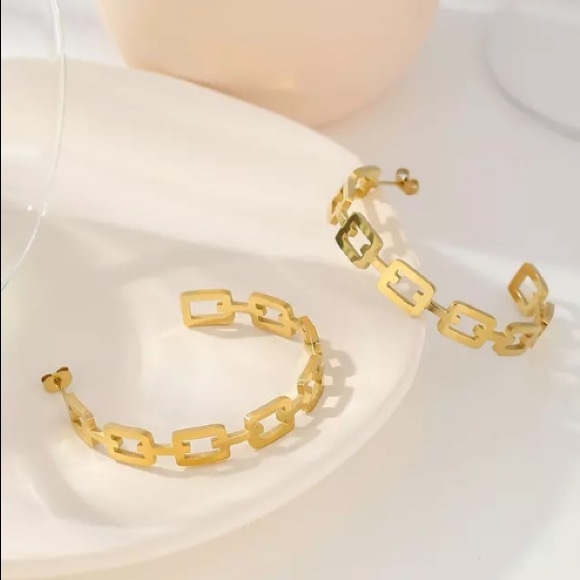 💛18K gold plated chain stud earrings - Picture 5 of 8